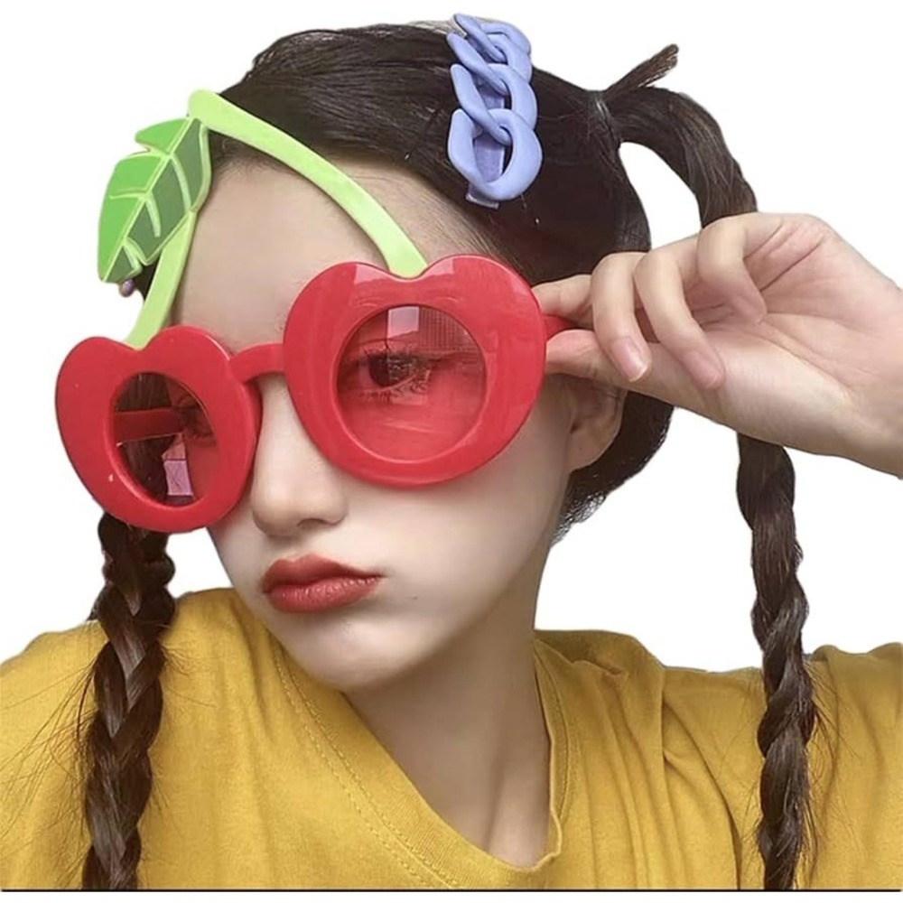 Red Cherry Fruit Novelty Sunglasses Oversized Y2K Party Festival Eyewear